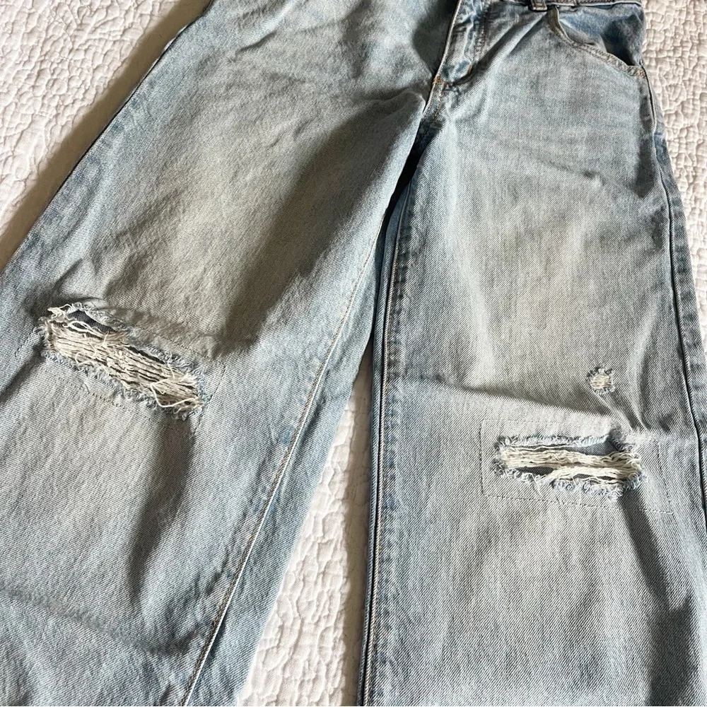 Art Class Light Blue Girls Distressed Wide Leg Jeans - Picture 3 of 6